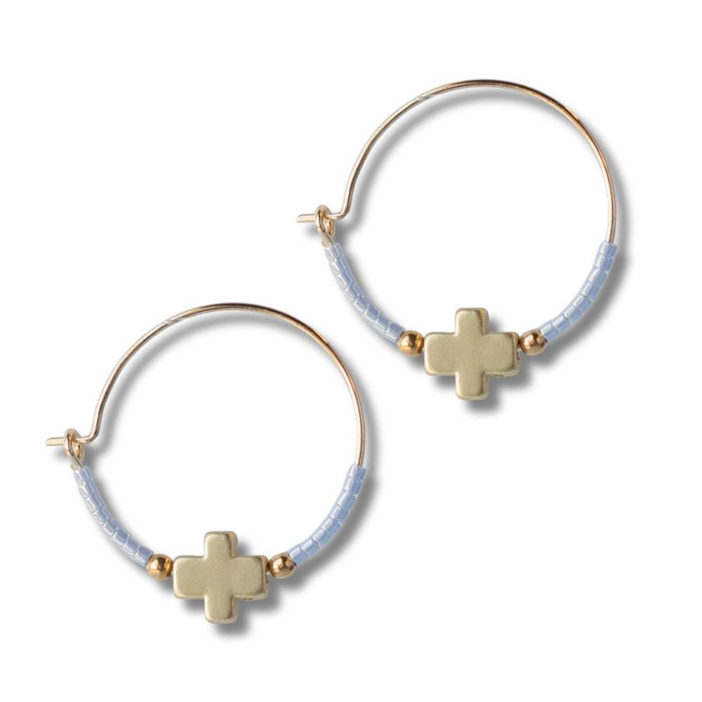 Faithful Cross Earrings-Sky Blue | Beaded Earrings for Women