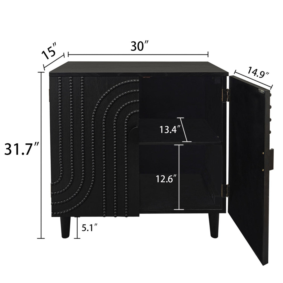 Modern Black Wood Storage Cabinet with Decorative Door