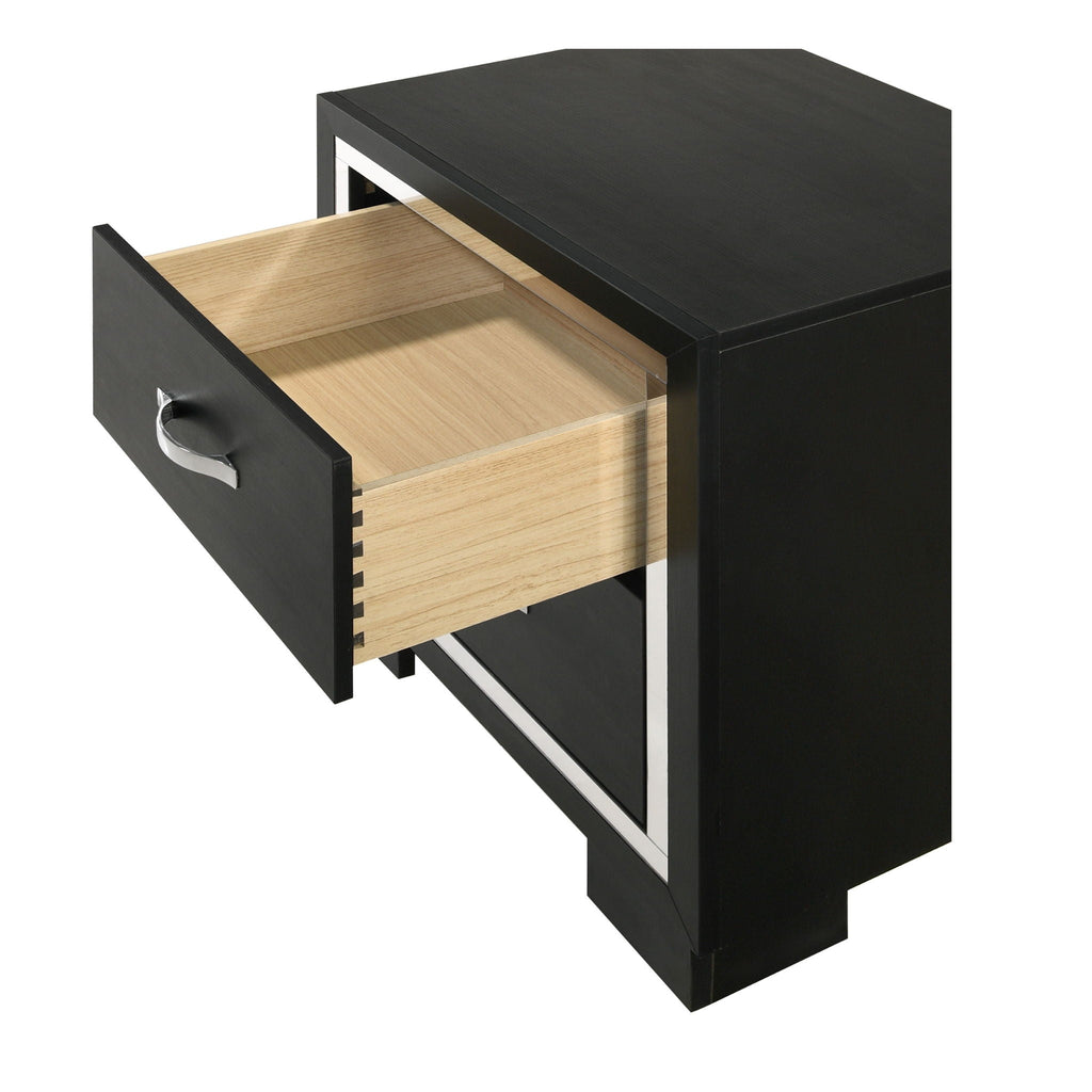 2 Drawer Bedroom Nightstand With Handles - Black