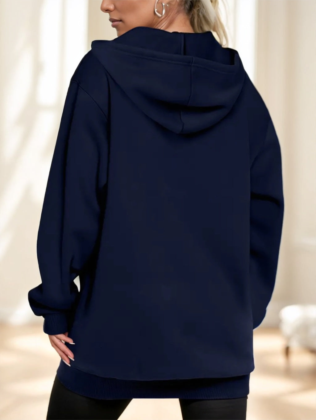 Women's Long Zip-Up Hoodie – Casual Relaxed Fit Sweatshirt