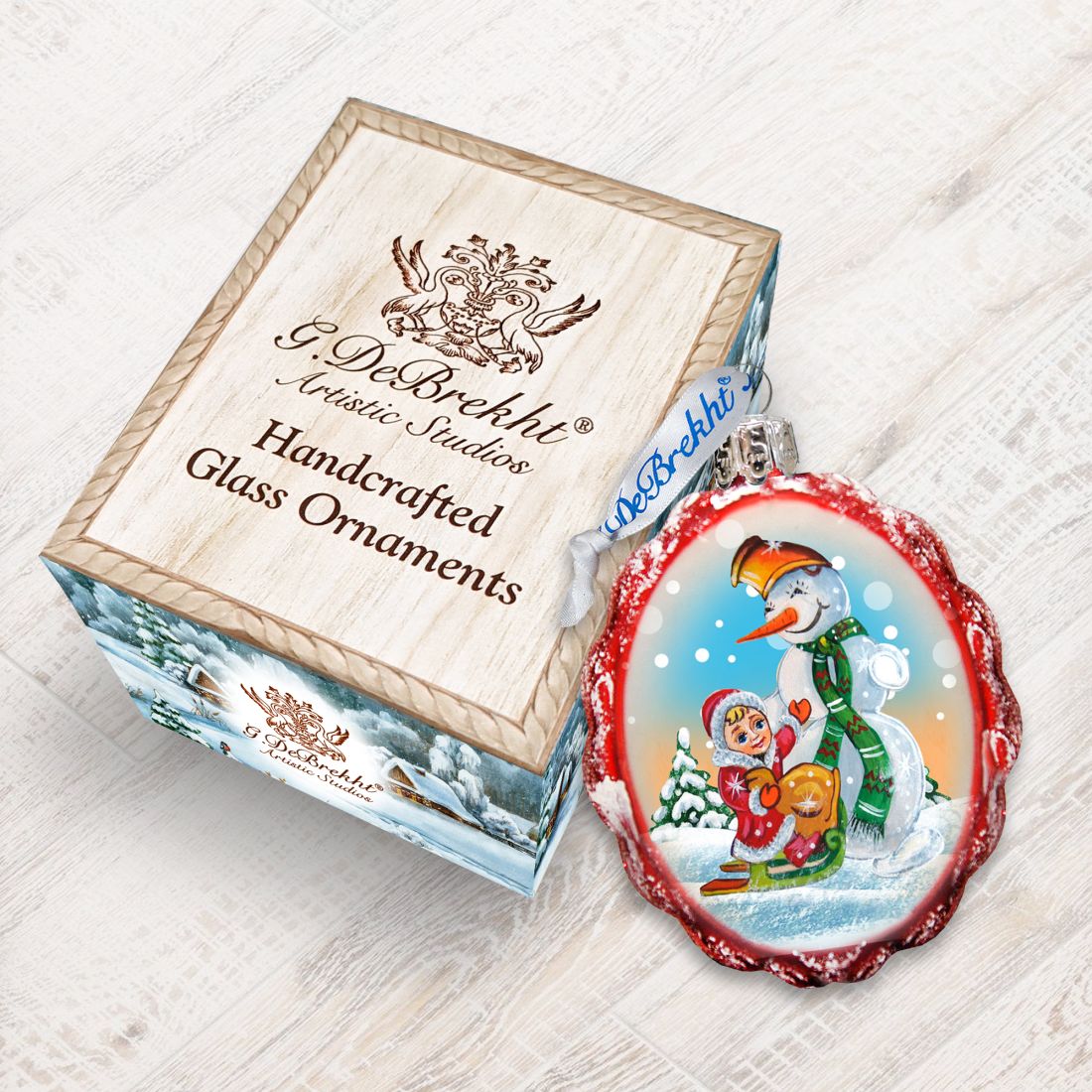 Playing with The Snowman Mercury Glass Ornament by G. DeBrekht - Christmas Santa Snowman Decor - 777383