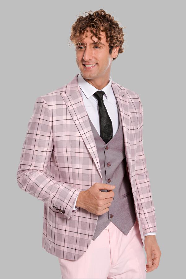 Checked Slim Fit Pink Men Suit - Wessi