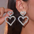 Chic Double Heart Rhinestone Stud Earrings