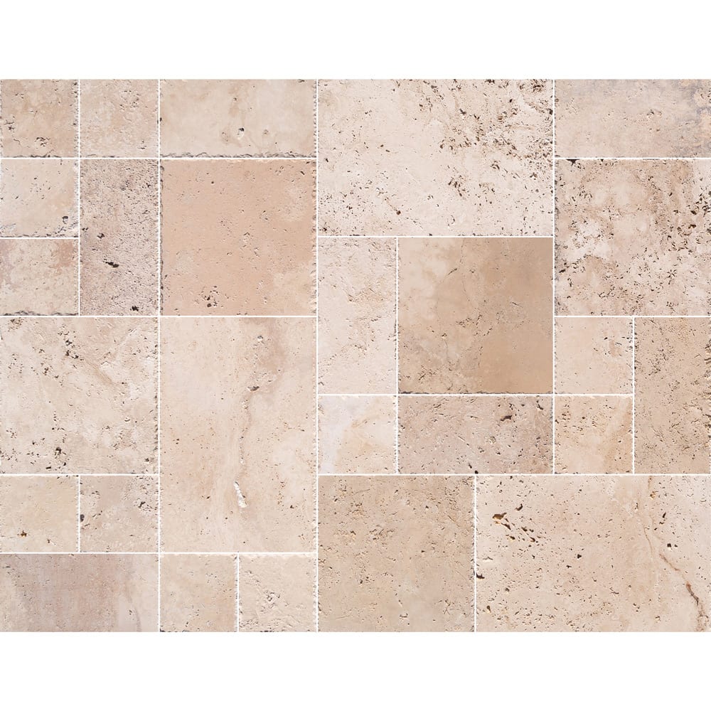 Classic Beige Travertine Tiles Antique Pattern Brushed and Chiseled - Livfloors Collection