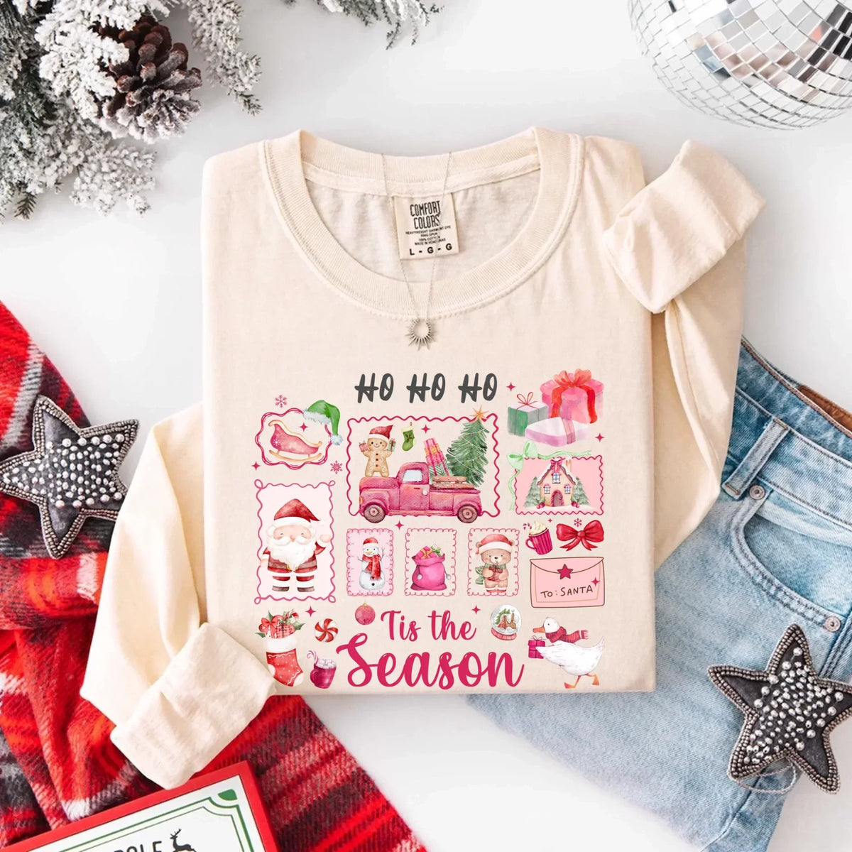 Comfort Colors Long Sleeve Ho Ho Ho Tis The Season Christmas Shirt