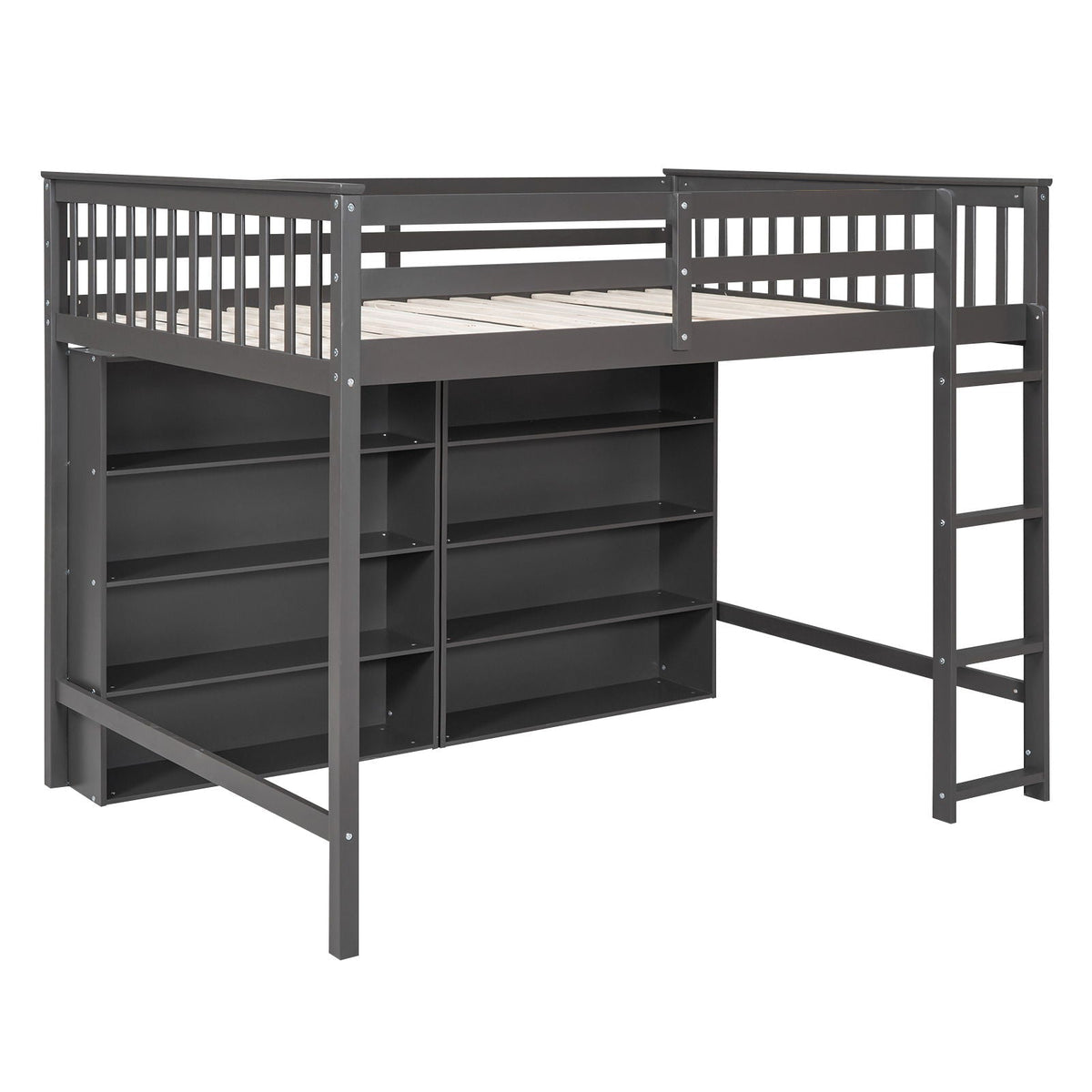 Loft Bed With 8 Open Storage Shelves And Built In Ladder