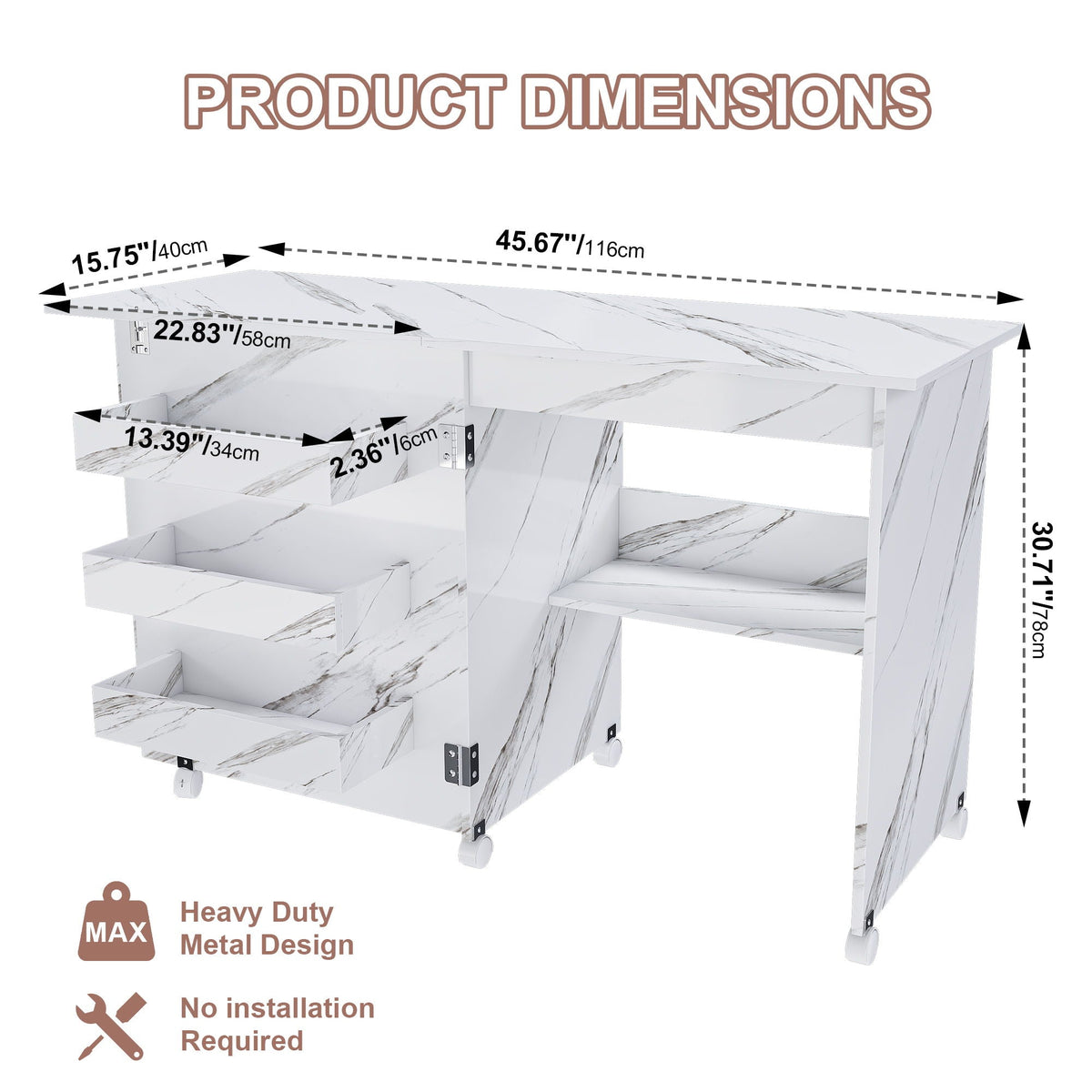 4 In 1 Folding Sewing Table With Lockable Wheels, Multi Functional Craft Station - White
