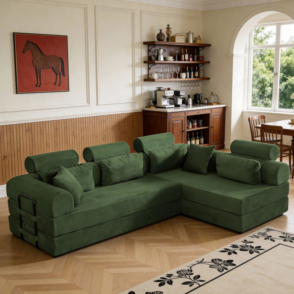 Modern L-Shape Modular Sectional Sofa, Compressed Design