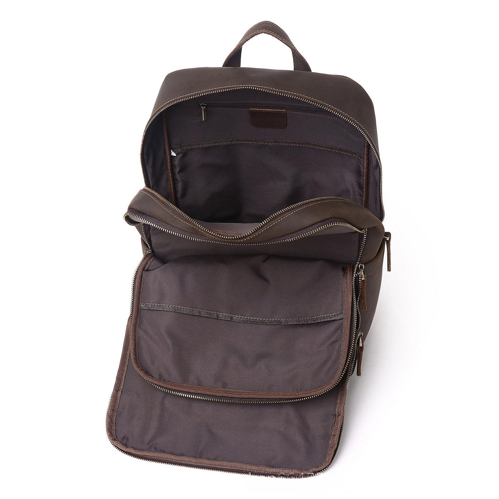 Men's Crazy Horse Leather Backpack – Genuine Cowhide Business Travel Bag