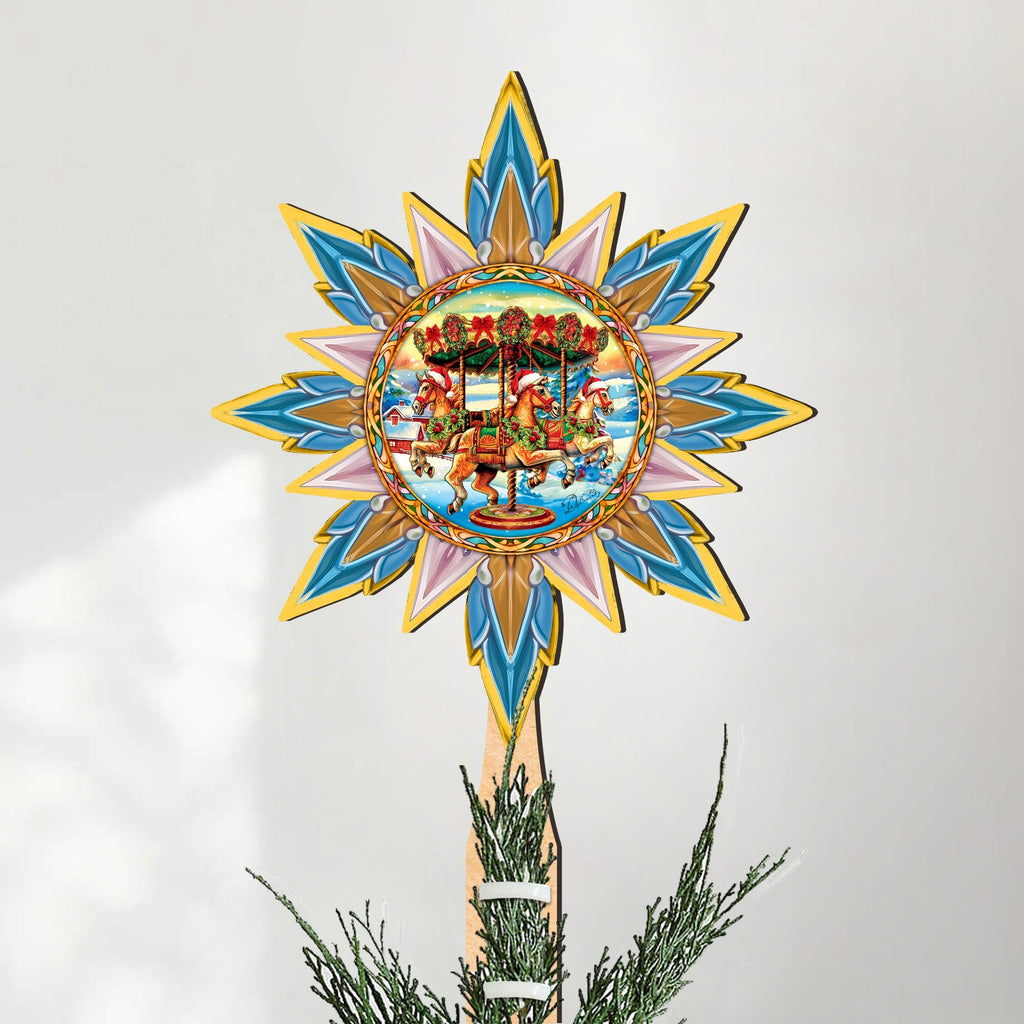 Christmas Carousel Star Tree Topper Wooden Decor by G. Debrekht - Carousel Holiday Decor - 89506