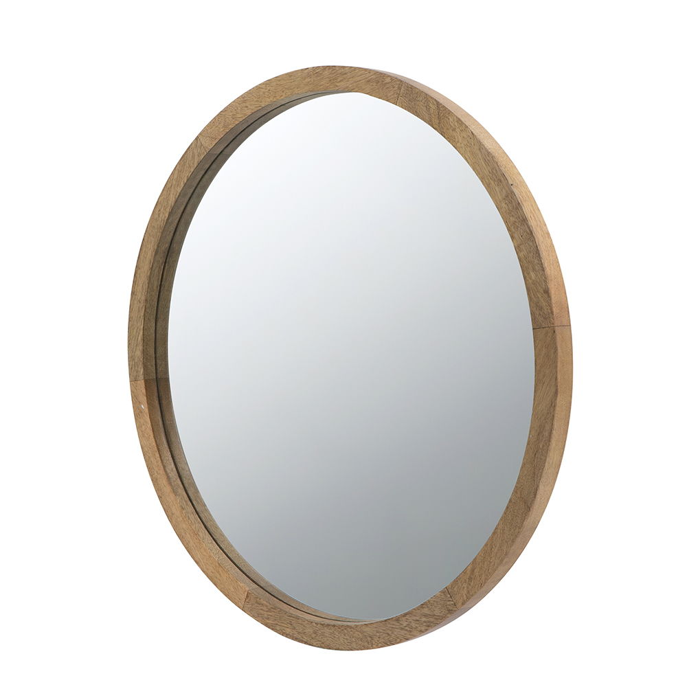Circle Wall Mirror With Wooden Frame for Living Room