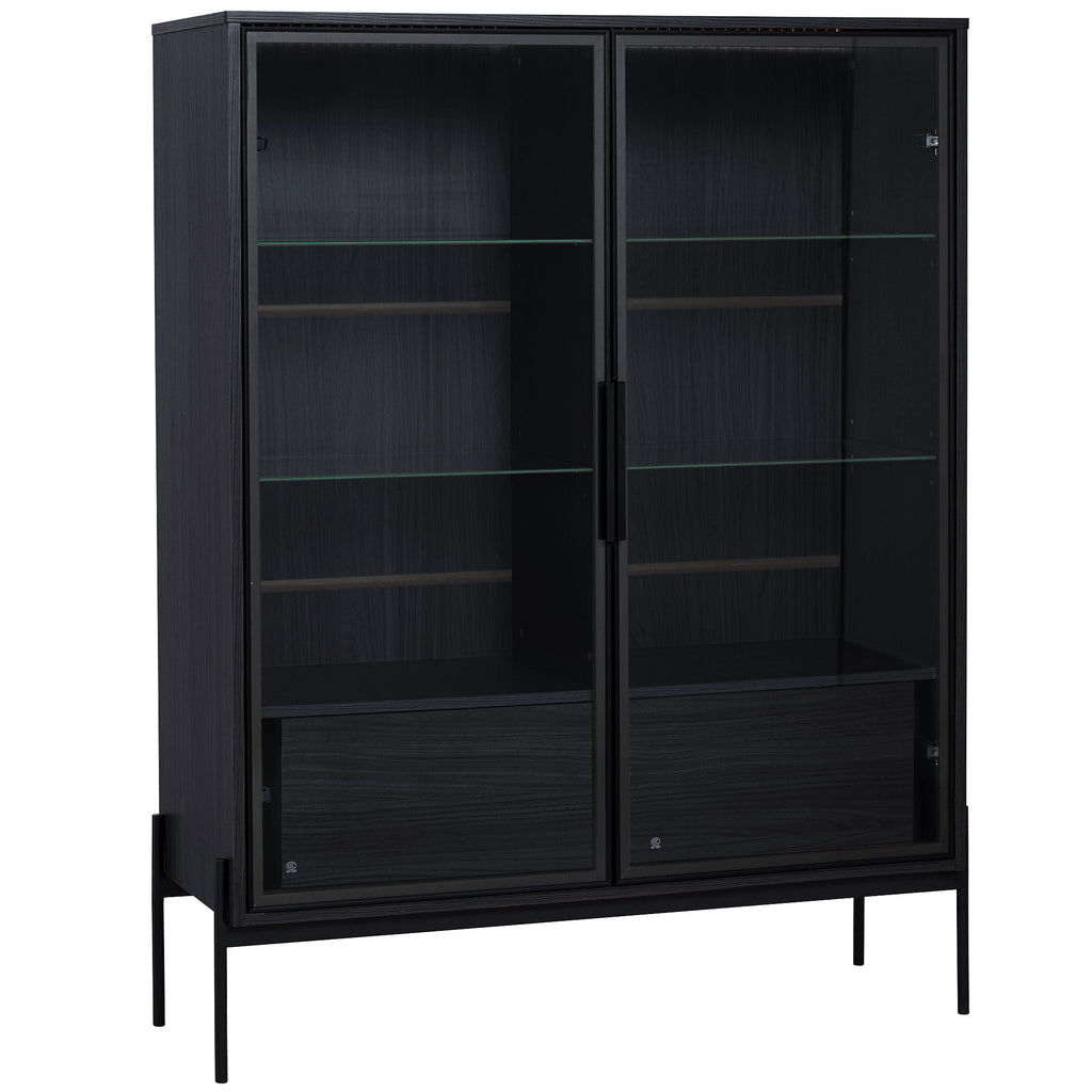 Modern Minimalist Style LED Curio Cabinet With Tempered Glass Door, Metal Legs