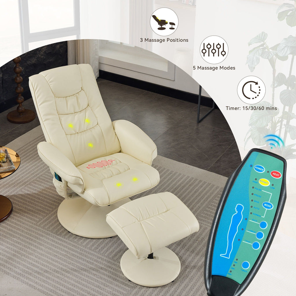 Recliner Chair With Ottoman, 360° Swivel Massage Lounge Chair With 5-Point Vibration & Heated Seat