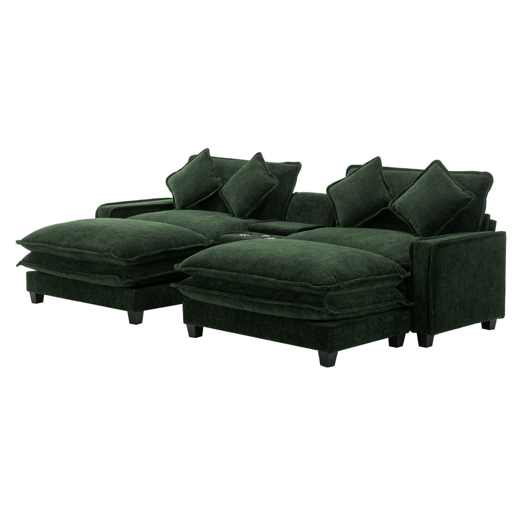Sectional Sofa Upholstered Sofa With Two Removable Ottoman, Two USB Ports, Two Cup Holders And Large Storage Box For Living Room
