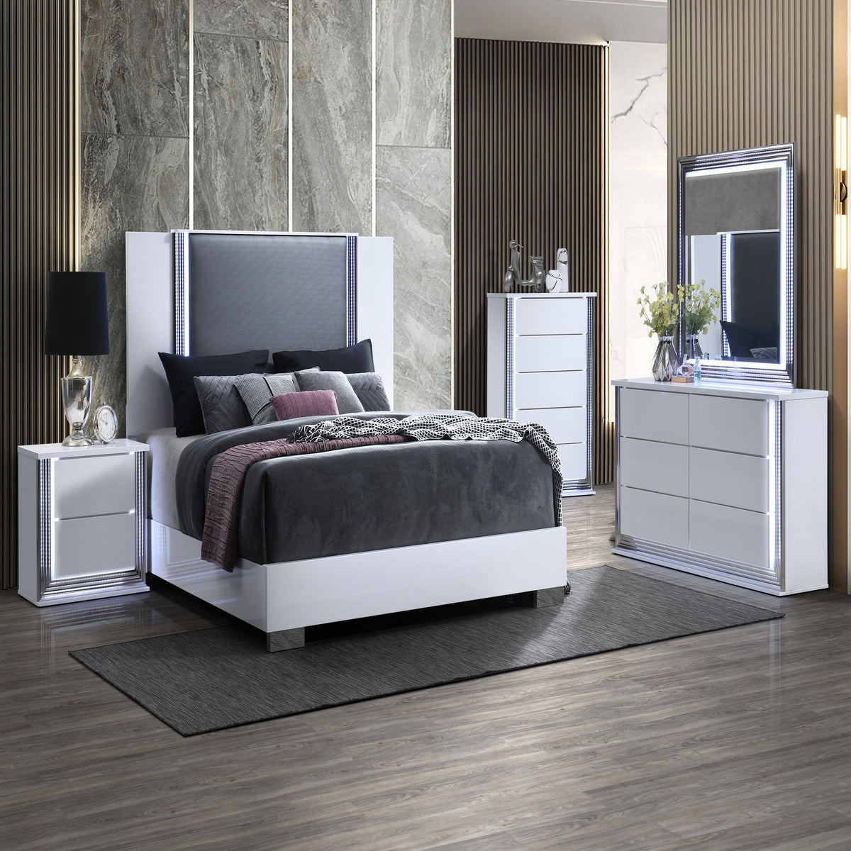 Moon - 5 Pieces Bedroom Set With LED Accent