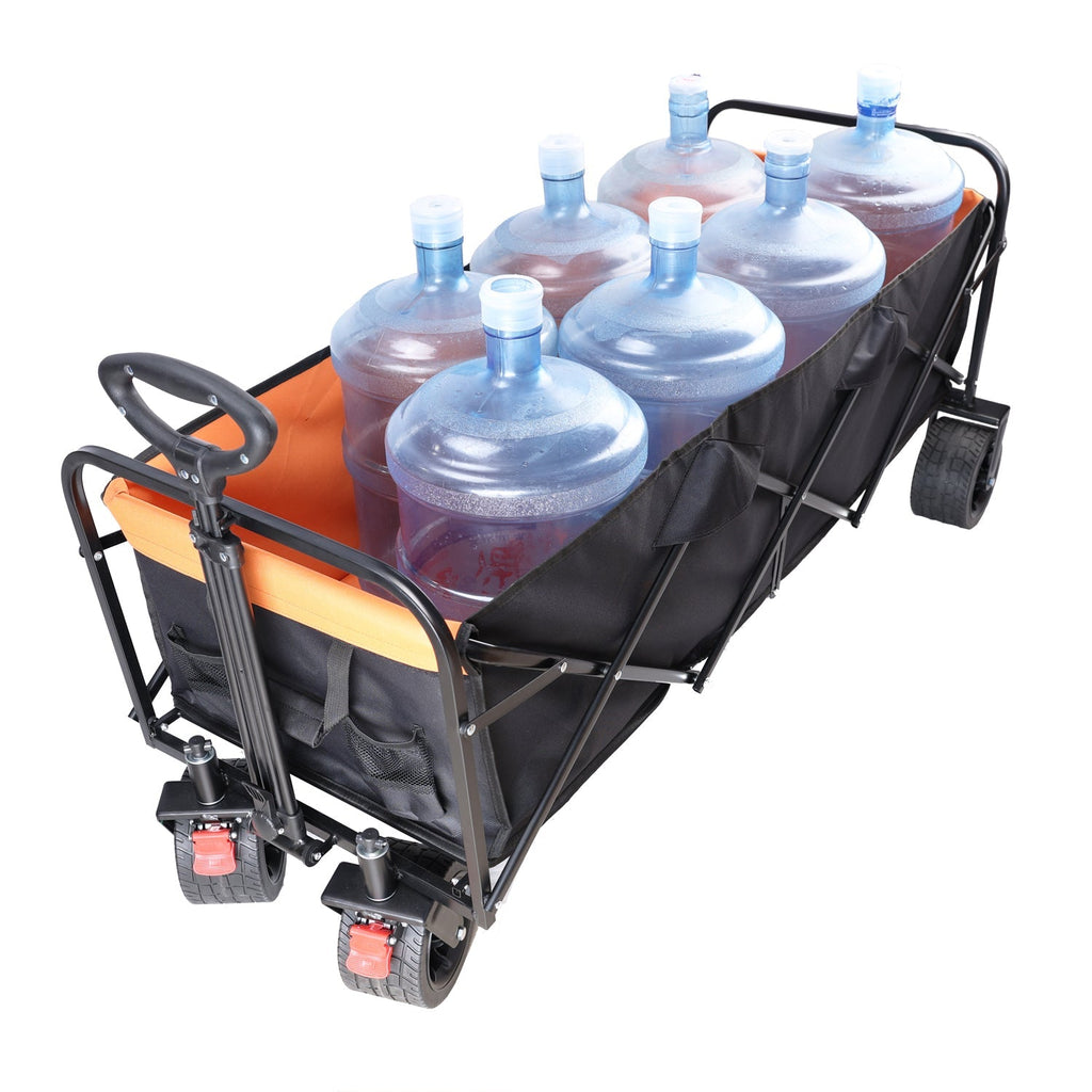 Big Large Capacity Folding Wagon Cart with Extender (Black + Orange)