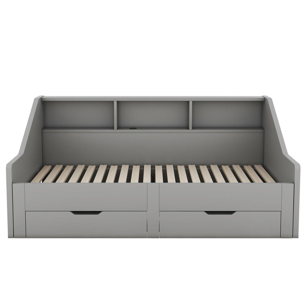 Daybed Frame With Storage Bookcases, 2 Drawers, Charging Station