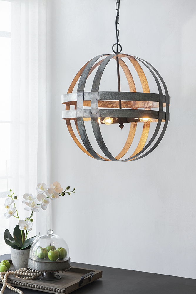 4 Light Galvanized Chandelier, Hanging Light Fixture With Adjustable Chain For Kitchen, Bulb Not Included - Gray