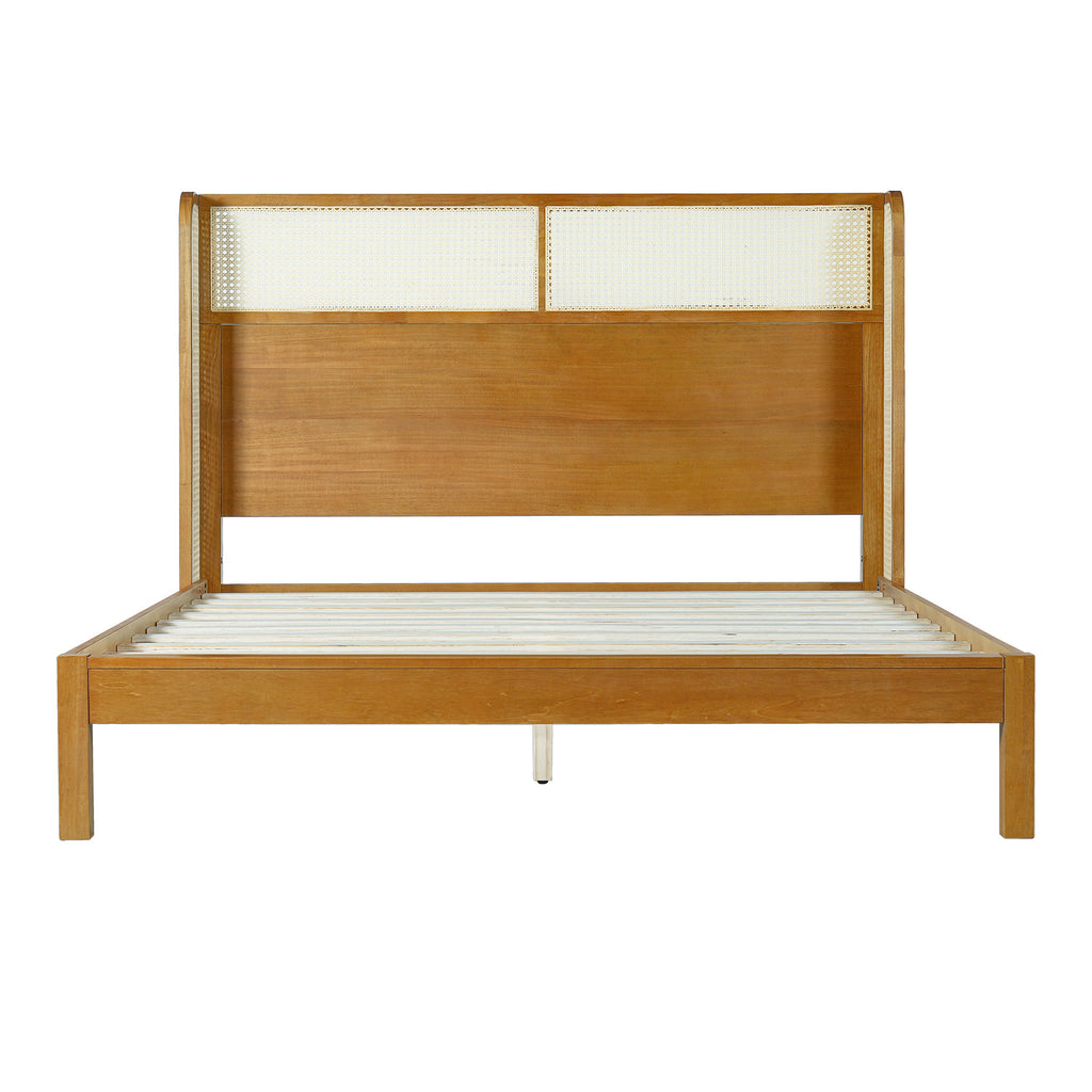 Premium Rubber Wood Platform Queen Bed Frame with Headboard