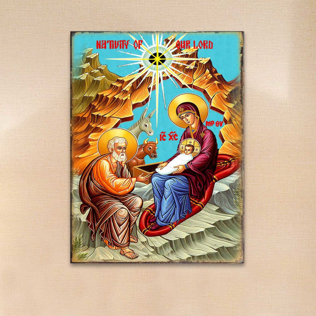 Orthodox Nativity Wooden Gold Plated Religious Orthodox Sacred Icon - Inspirational Icon Decor - 85052