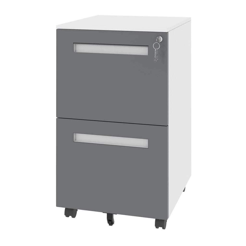 2-Drawer Mobile File Cabinet With Lock,On 360° Wheels, Holds A4/Letter/Legal Files - White