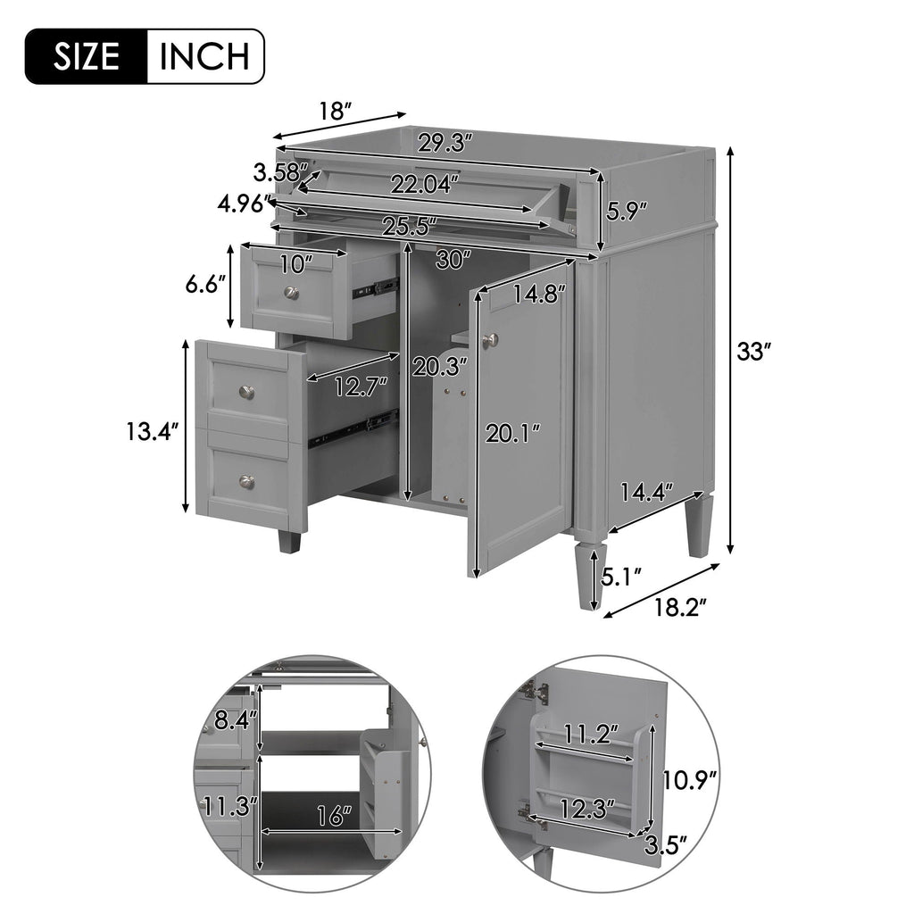 Bathroom Vanity With 2 Drawers And Tip-Out Drawer, Storage Cabinet