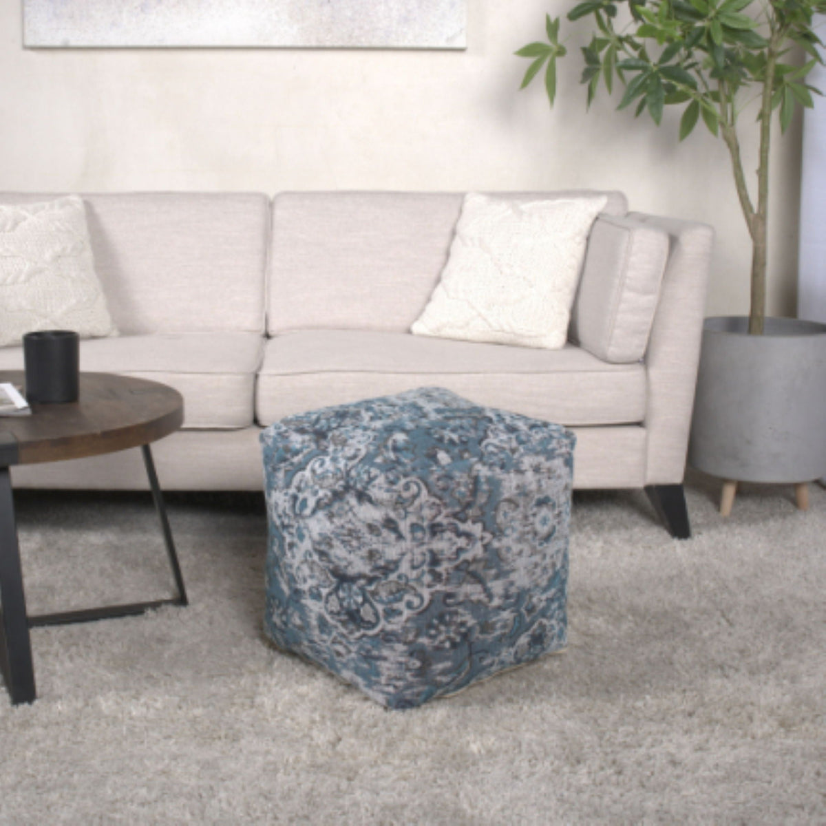 Anita - Square Pouf Ottoman And Floor Cushion - Blue