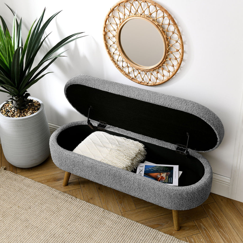 Ottoman Oval Storage Bench with Rubber Wood Legs