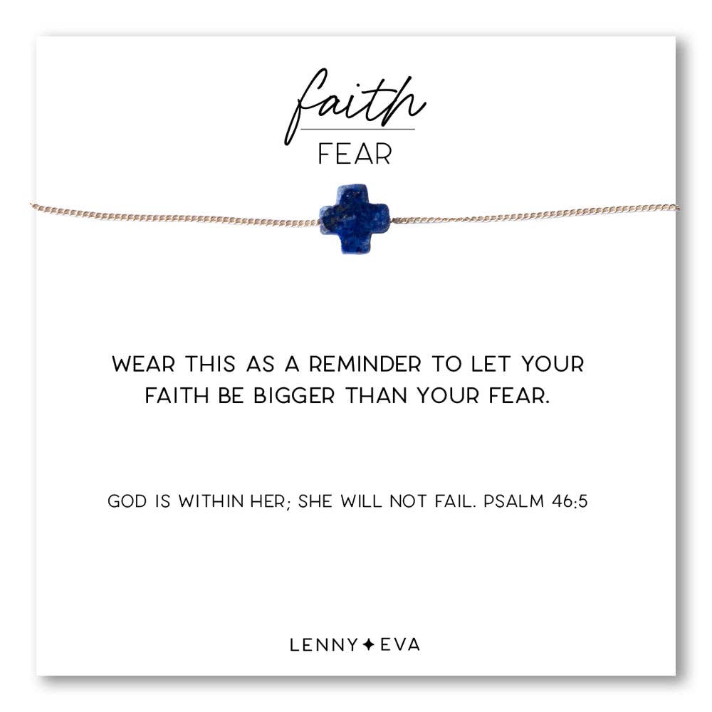 Faith Over Fear Cross Necklace-Lapis Lazuli