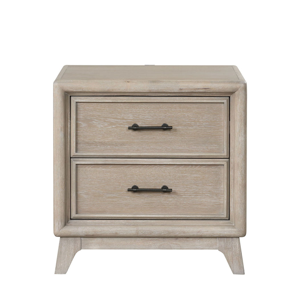1 Piece Nightstand With Angled Feet, Dovetail Drawers, Bedroom Furniture - Oak