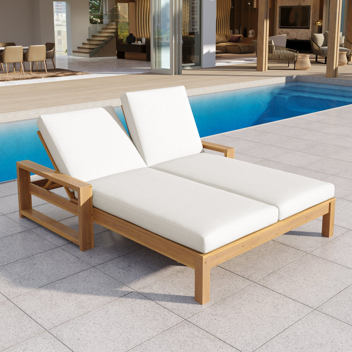 TREXM Outdoor Double Lounge Chair with 5-Position Adjustable Backrest