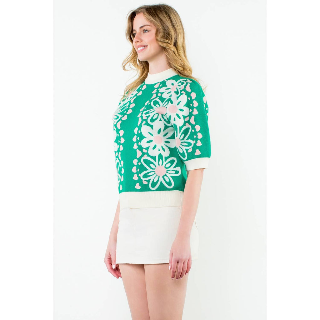 Brynn - Flower Knit Sweater Top