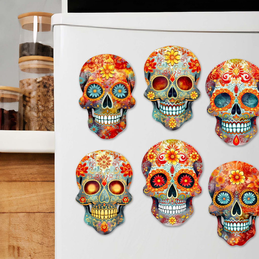Sugar Skulls Decorative Eco Wood Magnets Set of 6 by G. Debrekht - Halloween Decor - 8090071G-S6
