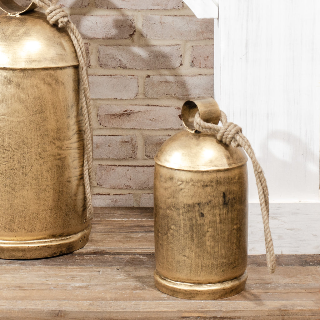 Distressed Gold Bell with Rope Hanger | 2 Sizes