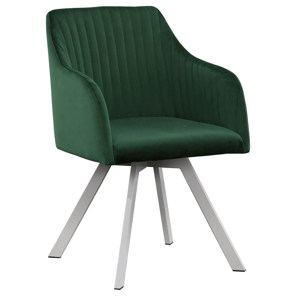 Tufted Swivel Dining Chair With Slim Sloped Arms - Green