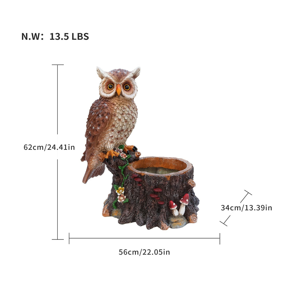 Sitting Owl with Tree Trunk Garden Planter