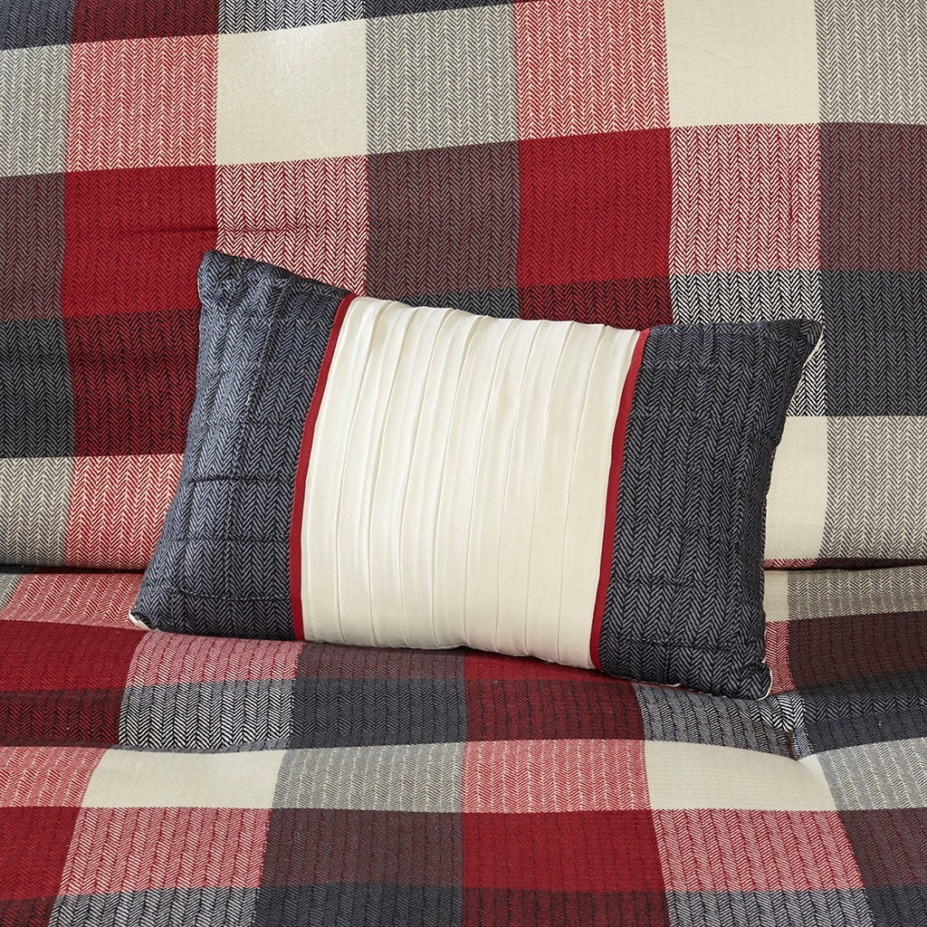 7 Piece Herringbone Comforter Set Red King