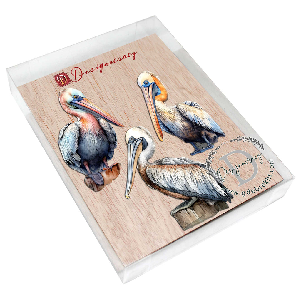 Pelicans Decorative Wooden Ornaments of 3 by G. Debrekht - Coastal Decor - 8091014-S3