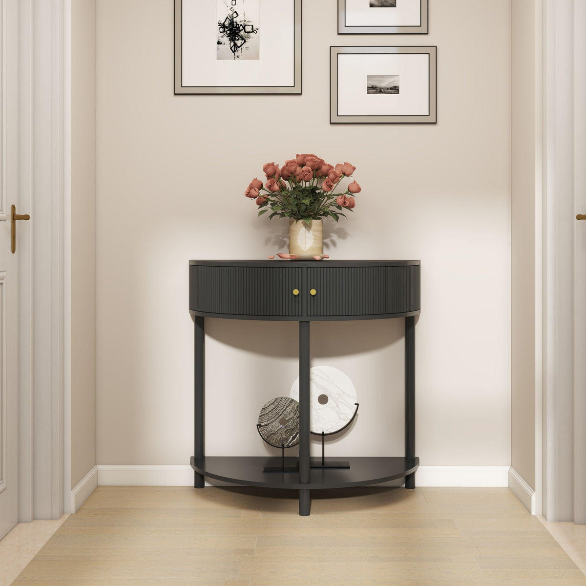 Demi Lune Console Table With 2 Storage Drawers