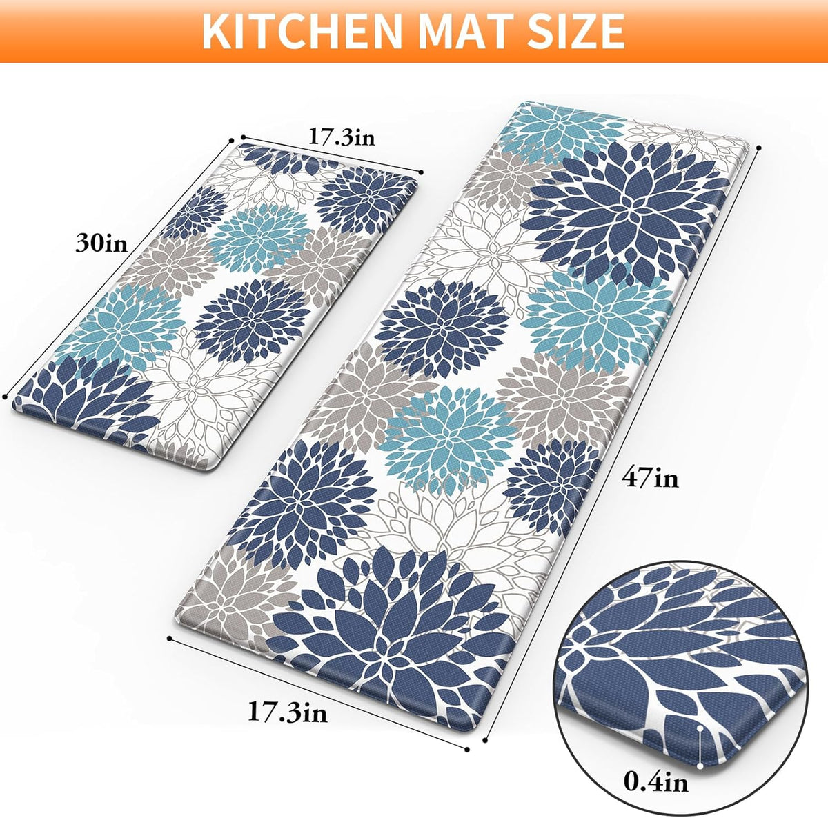 Kitchen Mats, 2PCS Kitchen Rugs, Cushioned anti Fatigue Kitchen Mats for Floor, Kitchen Accessories Non-Slip Waterproof Kitchen Rug Set for Sink, Kitchen, Laundry, 17.3"×30"+17.3"×47"