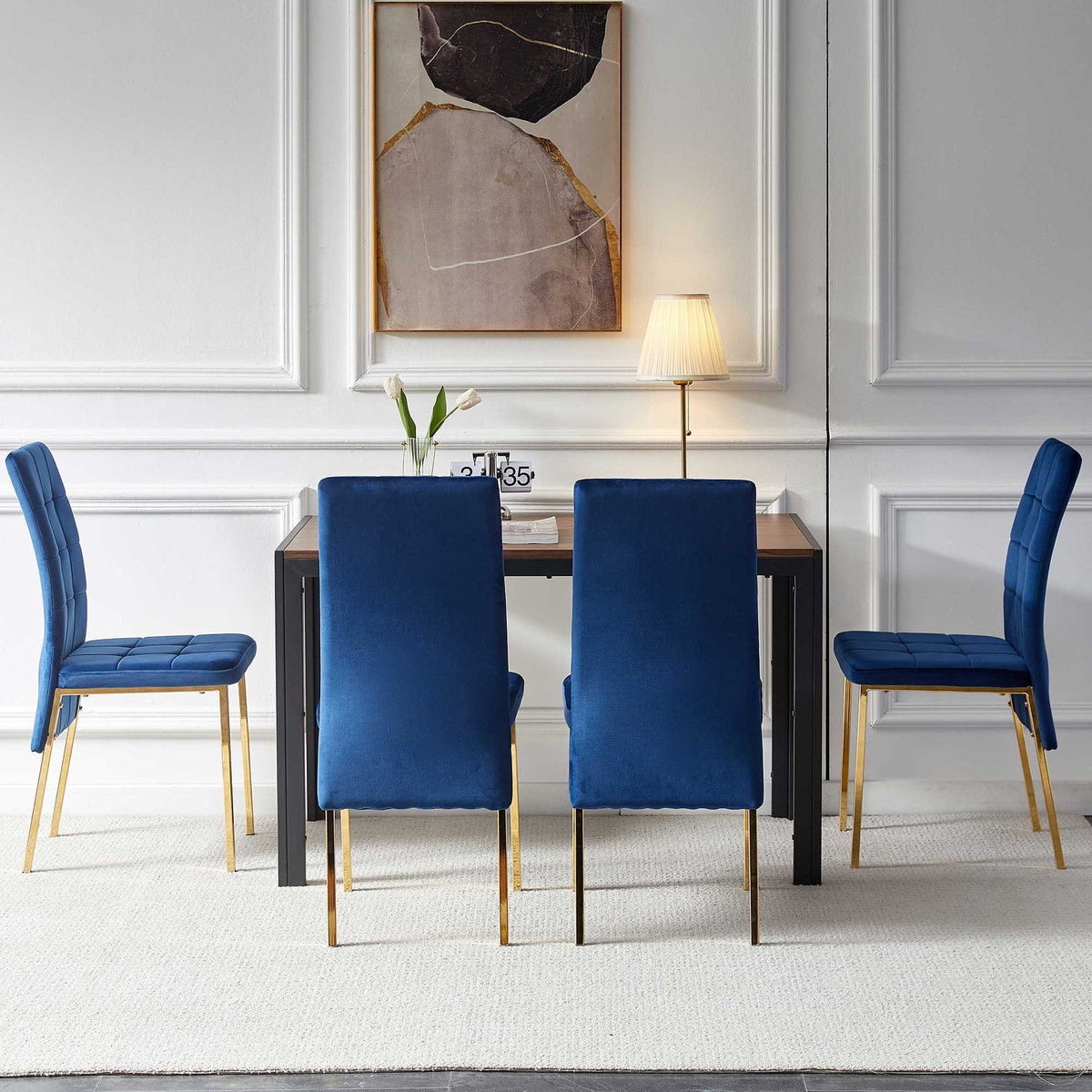 5 Pieces Dining Set Including High Back Color Legs Nordic Dining Chair & Creative Design Dining Table