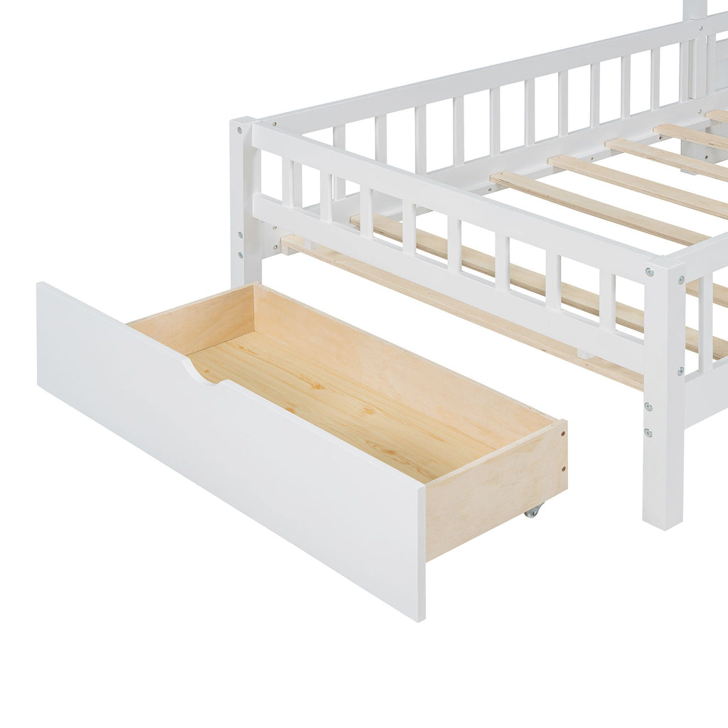 House Bed With Upholstered Sofa, Wireless Charging Station, Shelves And 2 Drawers