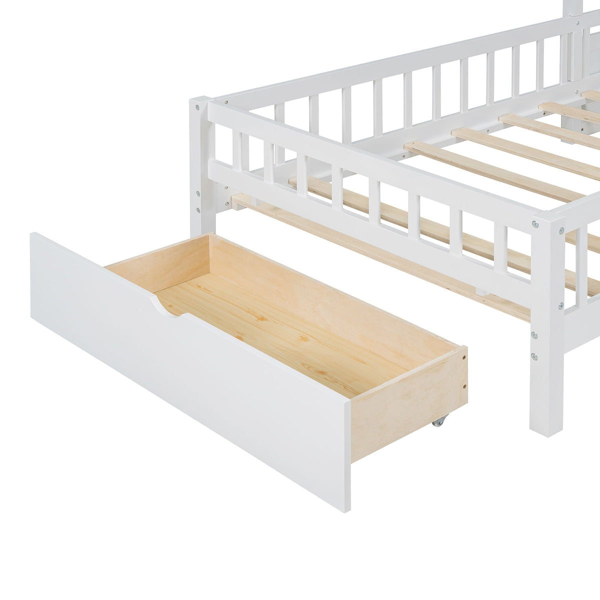 House Bed With Upholstered Sofa, Wireless Charging Station, Shelves And 2 Drawers
