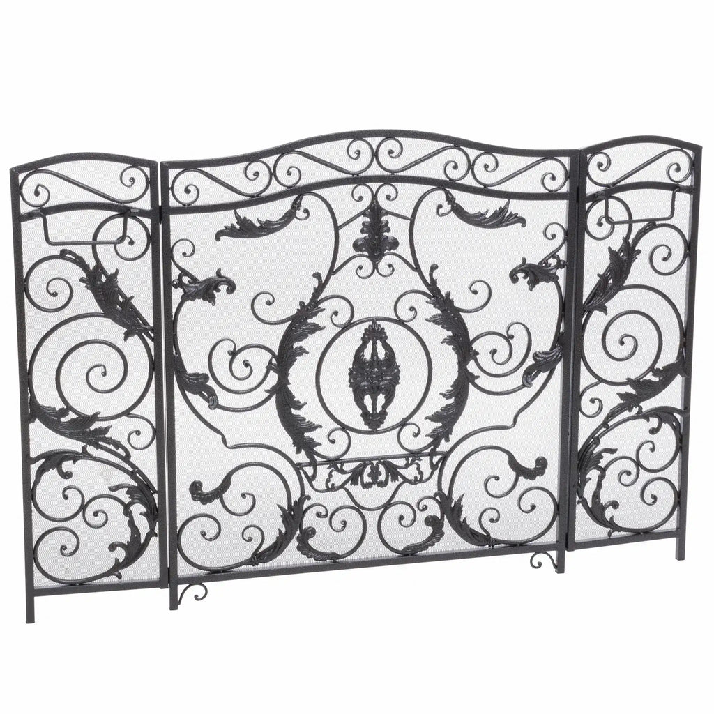 Mariella Traditional Floral Iron Fireplace Screen with Ornate Design