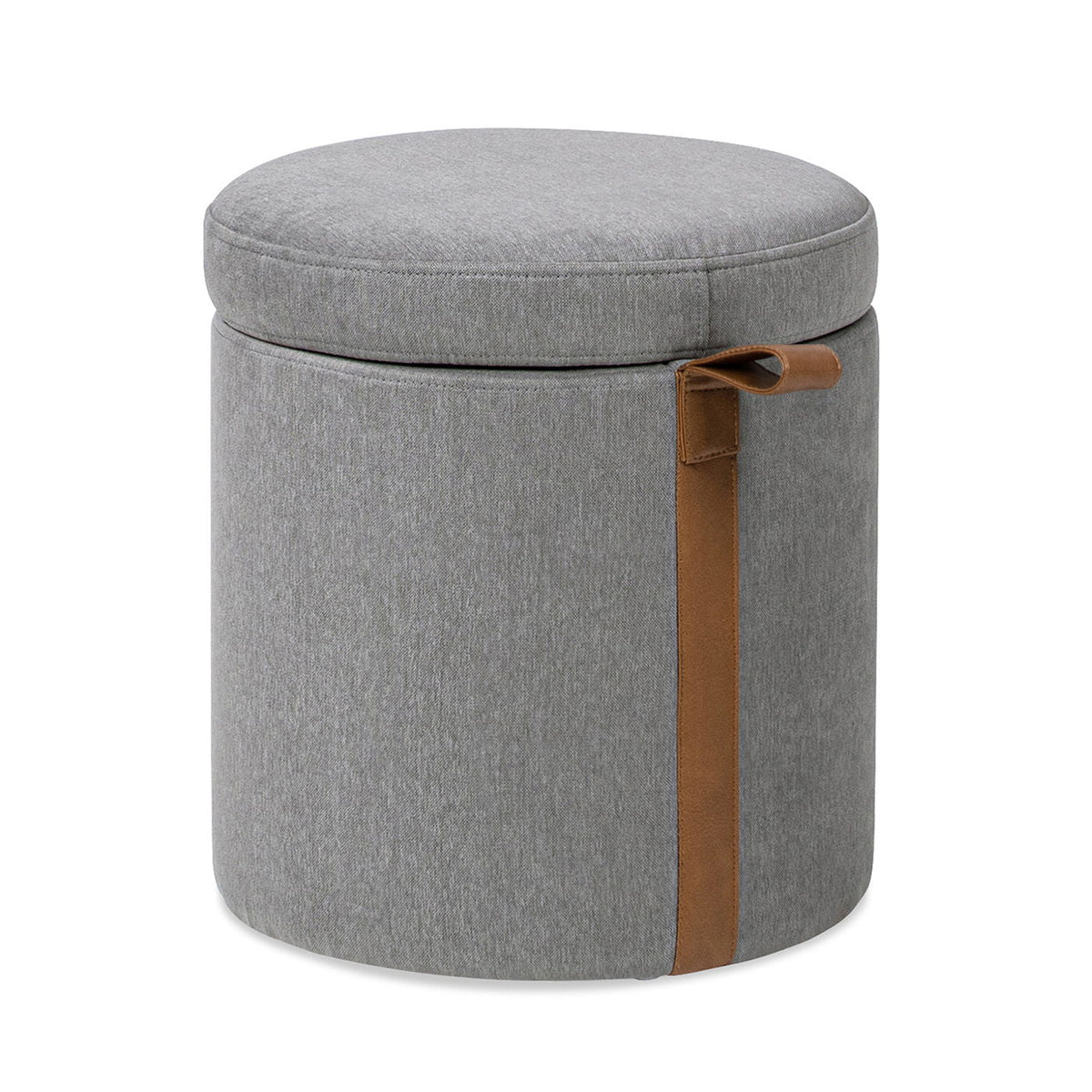 Brandy - Round Upholstered Storage Ottoman With Accent
