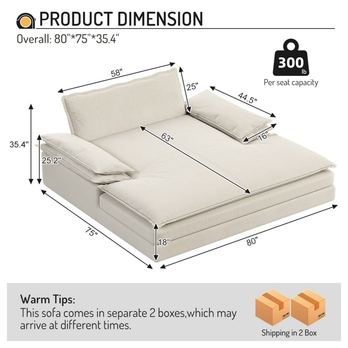 Modern Oversized Double Chaise Lounge Chair
