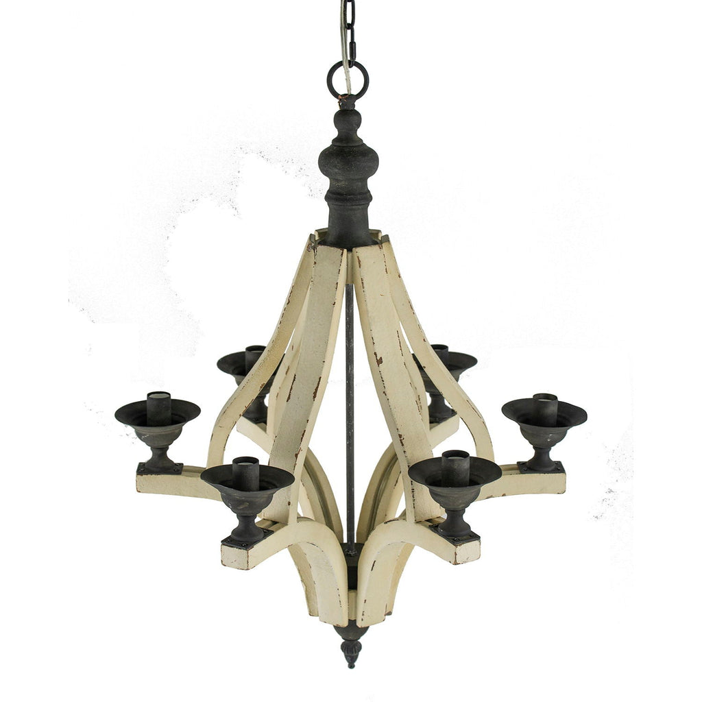 6 Light Wood Chandelier, Hanging Light Fixture With Adjustable Chain For Kitchen, Bulb Not Included - Cream