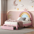 Upholstered Rainbow Design Bed, Princess Platform Bed With Storage Drawer