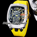 Bugatti Chiron Tourbillon Autoamtic Mens Watch 16 Cylinder Engine Skeleton Dial Iced Out Diamonds Inlay Case Blue Rubber Strap Trustytime001Watches BU200.30