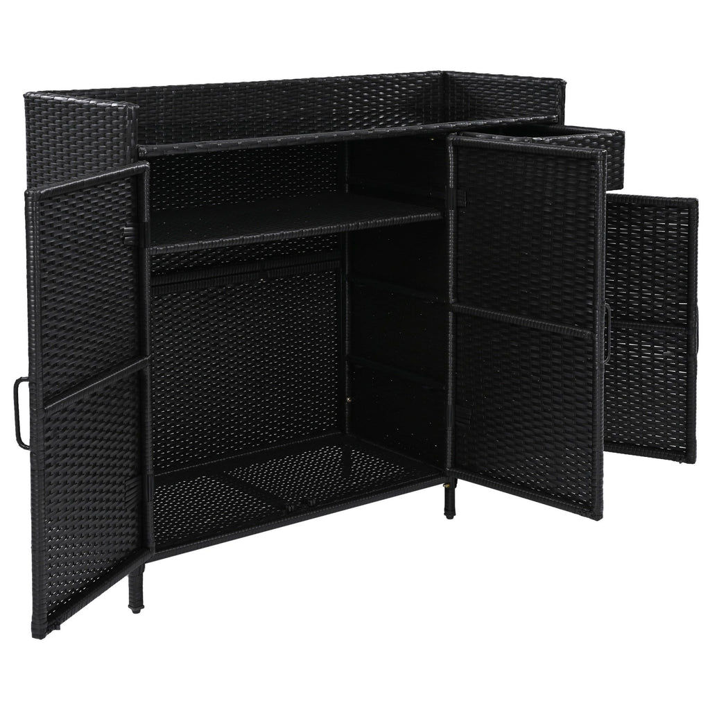 K&K 47.5"W Wicker Outdoor Storage Cabinet with Tempered Glass Top